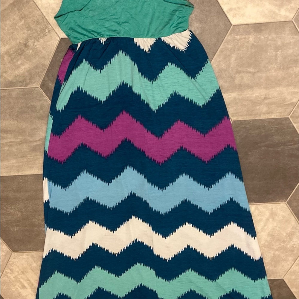 Women’s Small Giddy Up Glamour Chevron Maxi Dress in Green, Purple, and Blue
